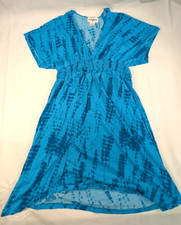 Christine V Women’s Dress Medium Blue Tie Dye Cap Sleeve Elastic Waist Cover Up
