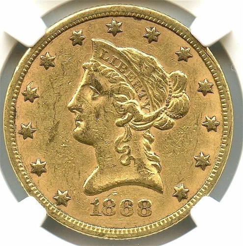 1868-S $10 Gold Liberty Eagle, NGC AU-55, Very Attractive Gold Color, Very Rare!