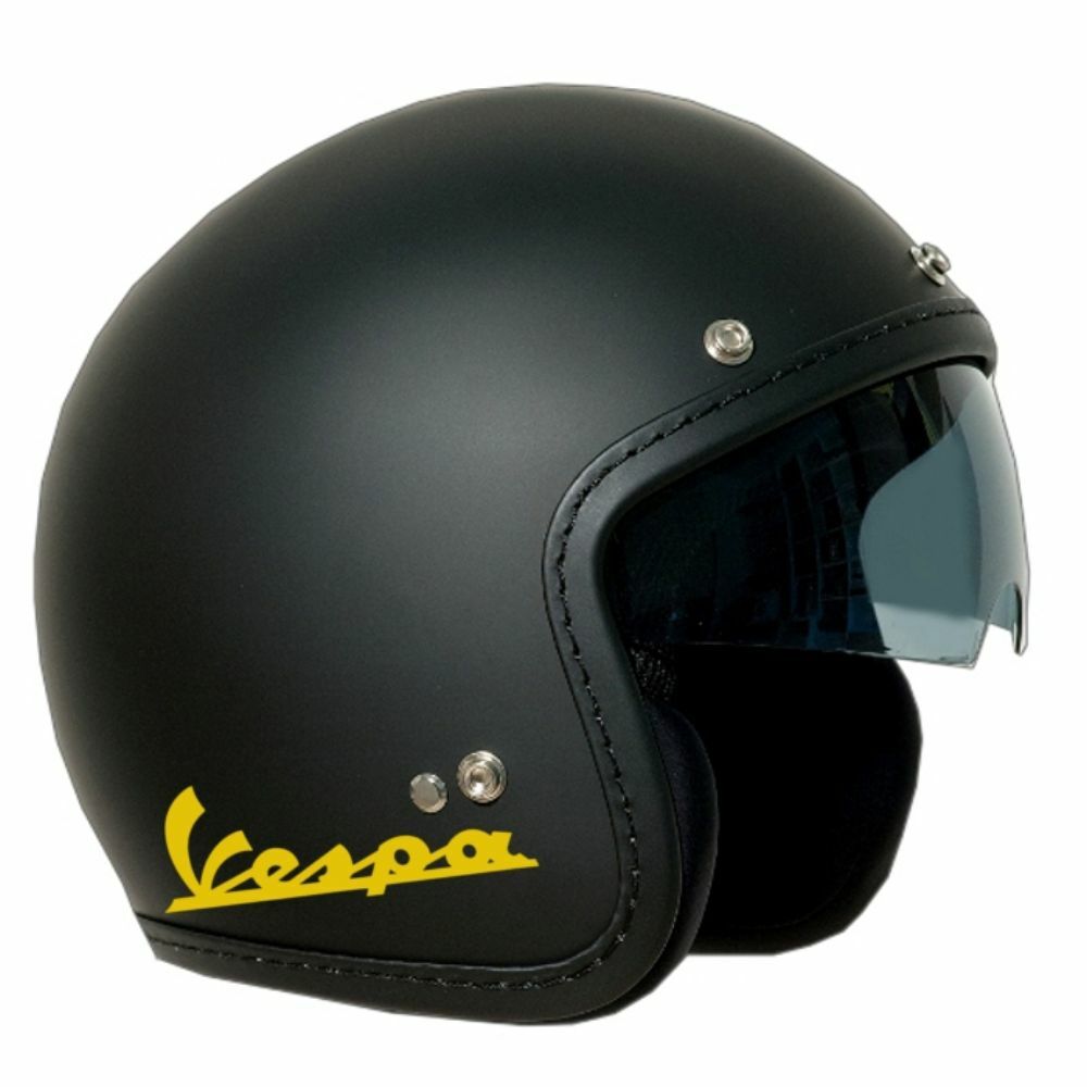 CASCO JET OLD ONE NERO SATINATO VISIERA A SCOMPARSA LOGO VESPA GIALLO