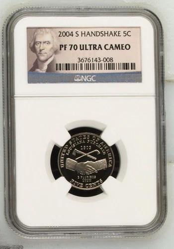 2004-S Jefferson Nickel 5C - Handshake/Louisiana Purchase - NGC PF70 Ultra Cameo
