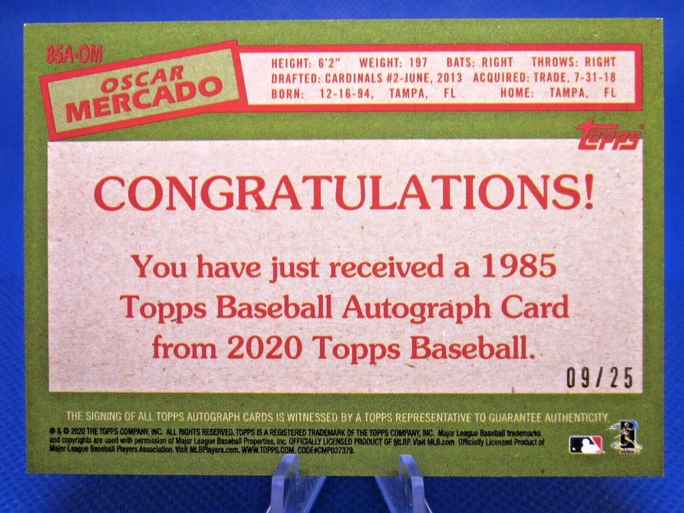 2020 TOPPS SERIES 2 35TH ANNIVERSARY AUTO #85A-OM OSCAR MERCADO INDIANS RED /25 - Image 2 of 2