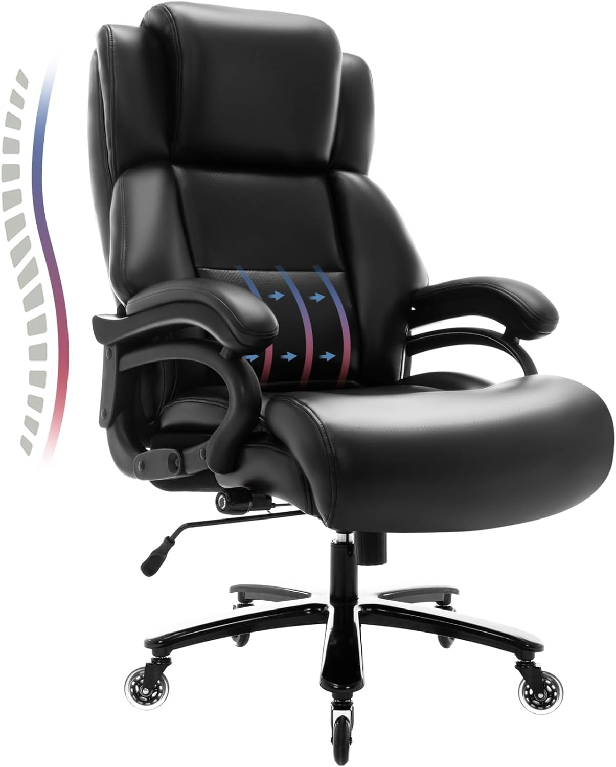 400Lbs Heavy Duty Big and Tall Office Chair with Adjustable Lumbar Support and Metal Base