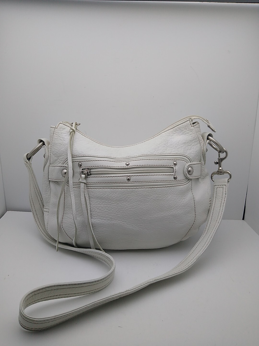 Stone Mountain Leather Shoulder Purse Off White Cream Ivory 11x8x3 【新品未使用】maloカシミヤニットキャップ