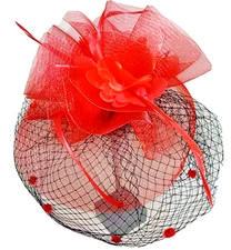 Red Hat Society or Race Day Fascinator Black Veil Mesh Cap Melbourne Cup