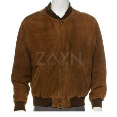 Men's Brown Suede Leather Jacket Bomber Style Flight Aviator Biker Jacket Coat