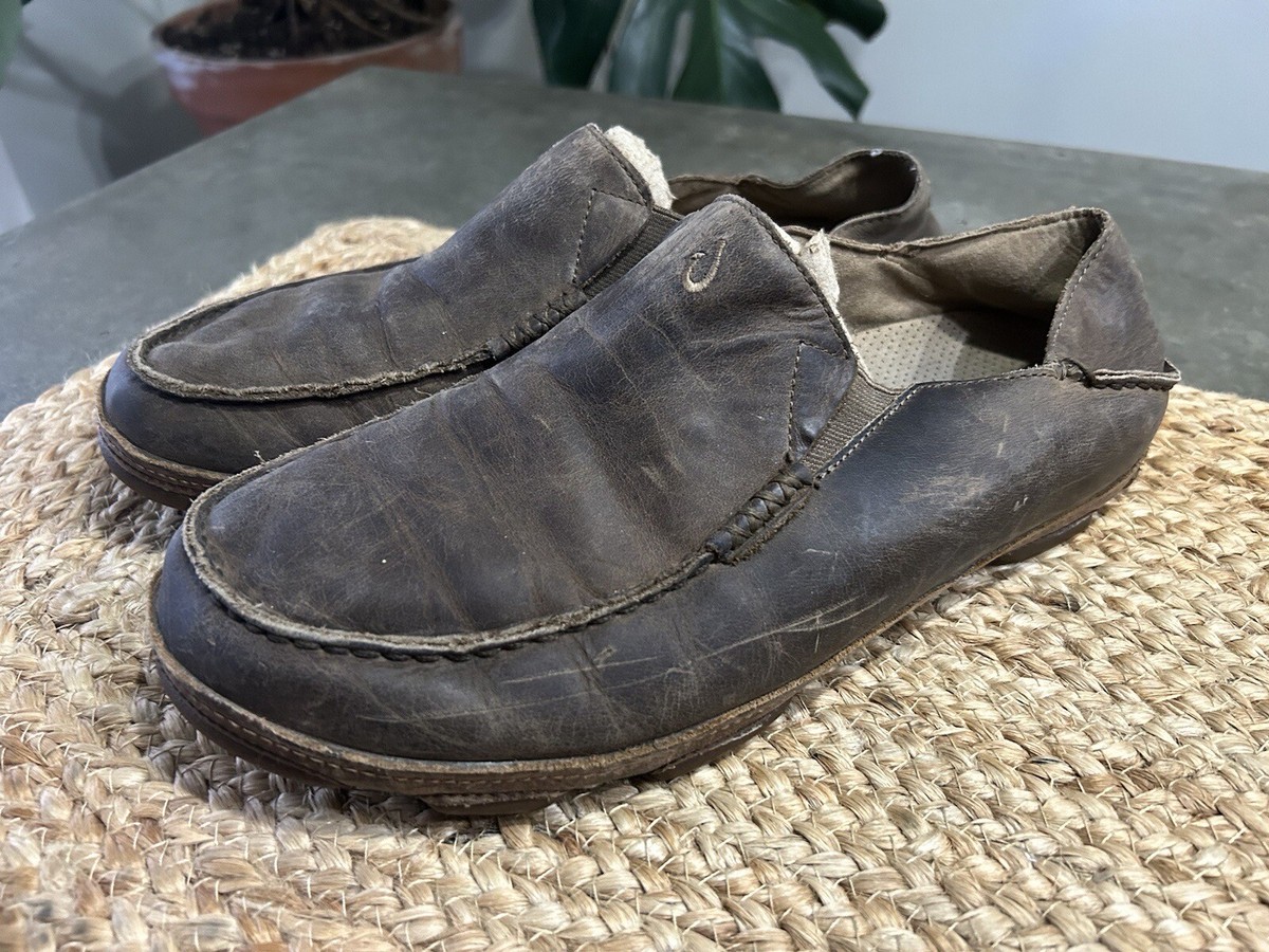 Olukai Moloa Mens 9.5 Brown Leather Slip On Loafers Shoes | eBay display picture 3
