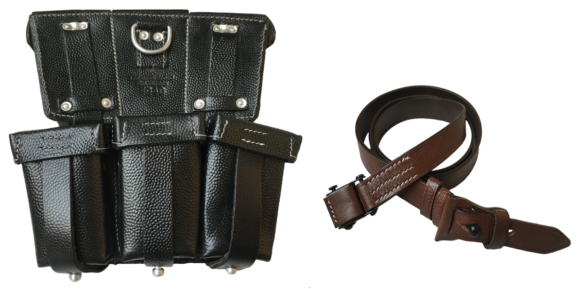 WWII German K98 98K Rifle Leather Ammo Pouch (Repro) -COMBO OF K98
