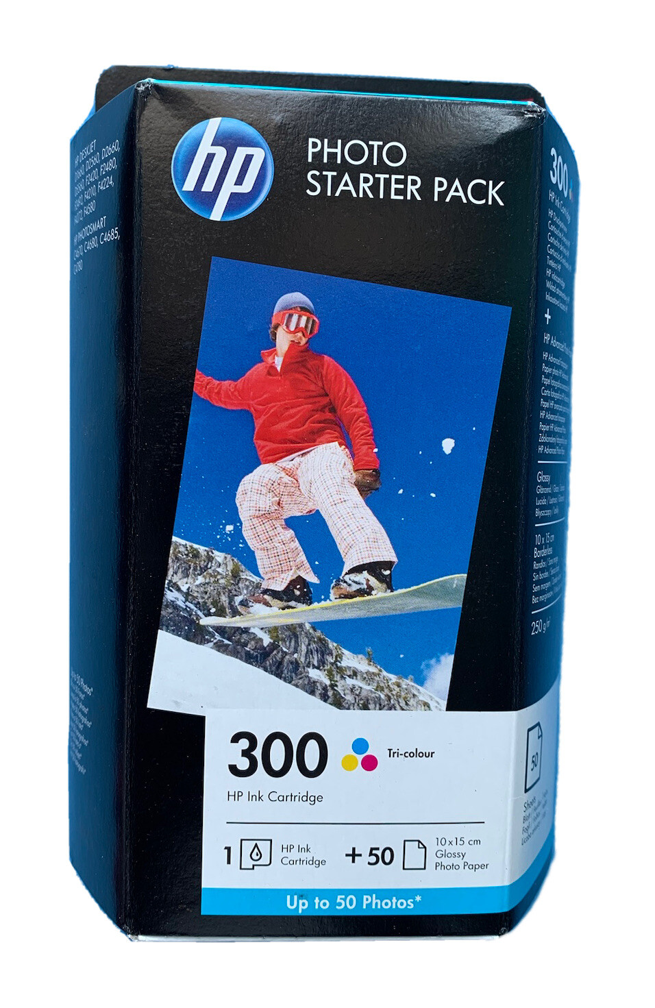 Papier photo brillant haut de gamme et cartouche HP 300 TriColor authentique pack CG846EE