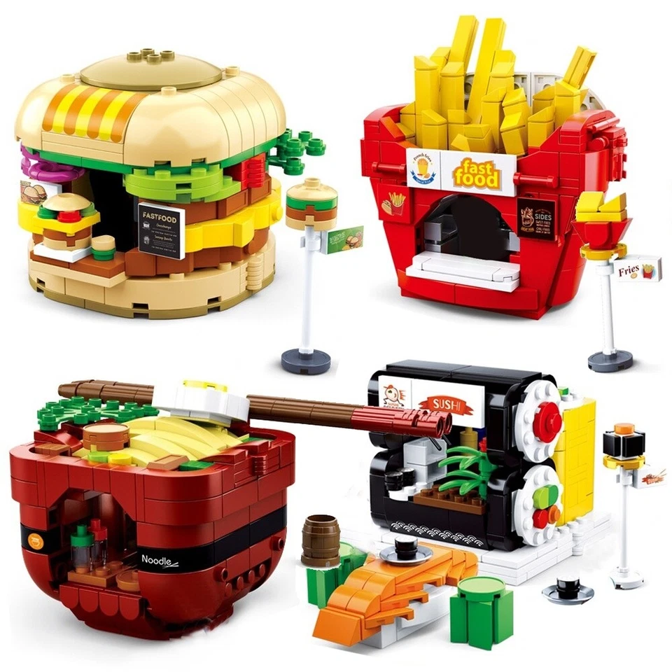 Juegos de bloques de construcción de calle Sluban Food 0705 mini tienda hamburguesa juguete en miniatura Foto 2 de 4