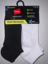 Hanes premium Performance 3 pr Black/2 pr White NO SHOW Socks 5 PR Size 6-12