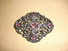 Early 20th Century Art Nouveau Broach with Pink Glass Stones