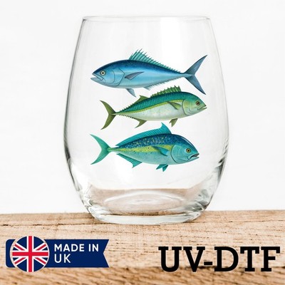 Thunfisch 8 Stück UV DTF Aufkleber - Glas Laptop Becher Tasse hd442