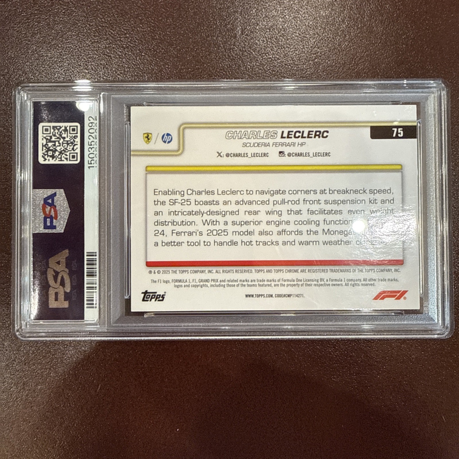 Charles LeClerc - 2025 TOPPS Chrome Sapphire F1 - Gold 32/50 PSA 10 view 4