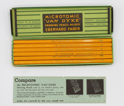 Vintage 12 Eberhard Faber Microtomic Van Dyke Drawing Pencils - 3H/F - Unused