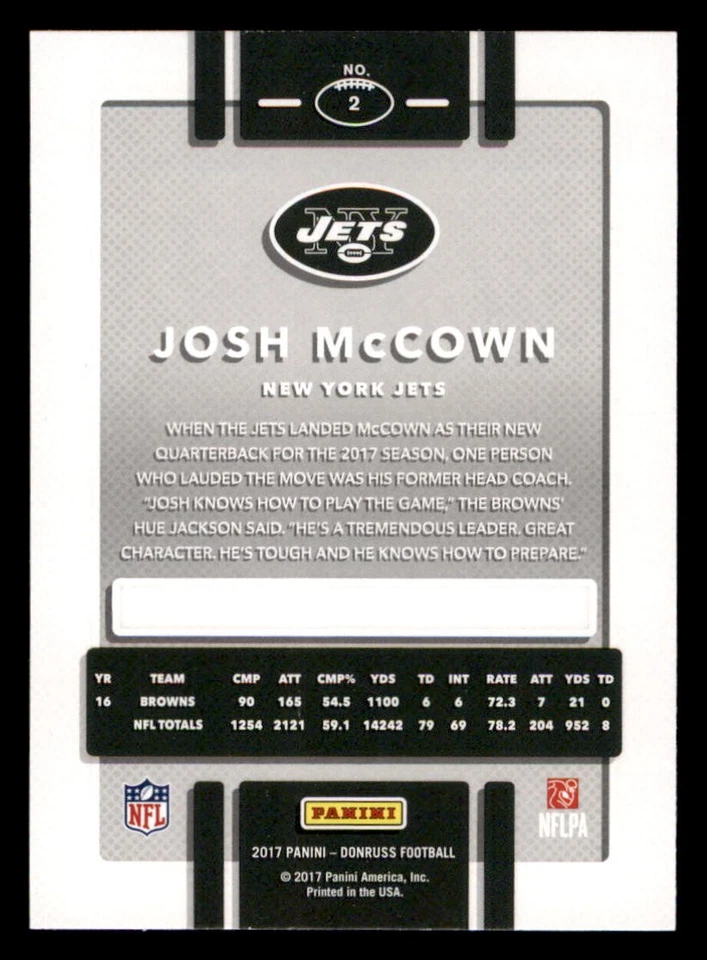 2017 Donruss #2 Josh McCown New York Jets - Image 2 of 2
