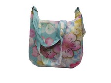 Kimono Remake Fluffy Shoulder Bag, Light Blue, Floral Pattern, Kimono Fabric