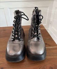 Steve Madden JFigaro Silver Crackle Glitter Combat Boots Zip Kids Size 3 Punk