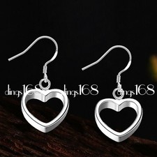 925 Sterling Silver Tarnish-Resist Medium Size Open Heart Dangle Earrings Y1128