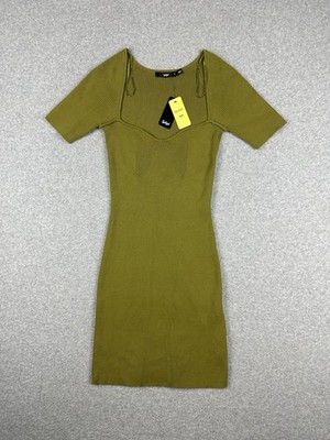 Sportsgirl NWT Women's Delicate Yarn Short Sleeve Dress Sz S Moss Green Stretch