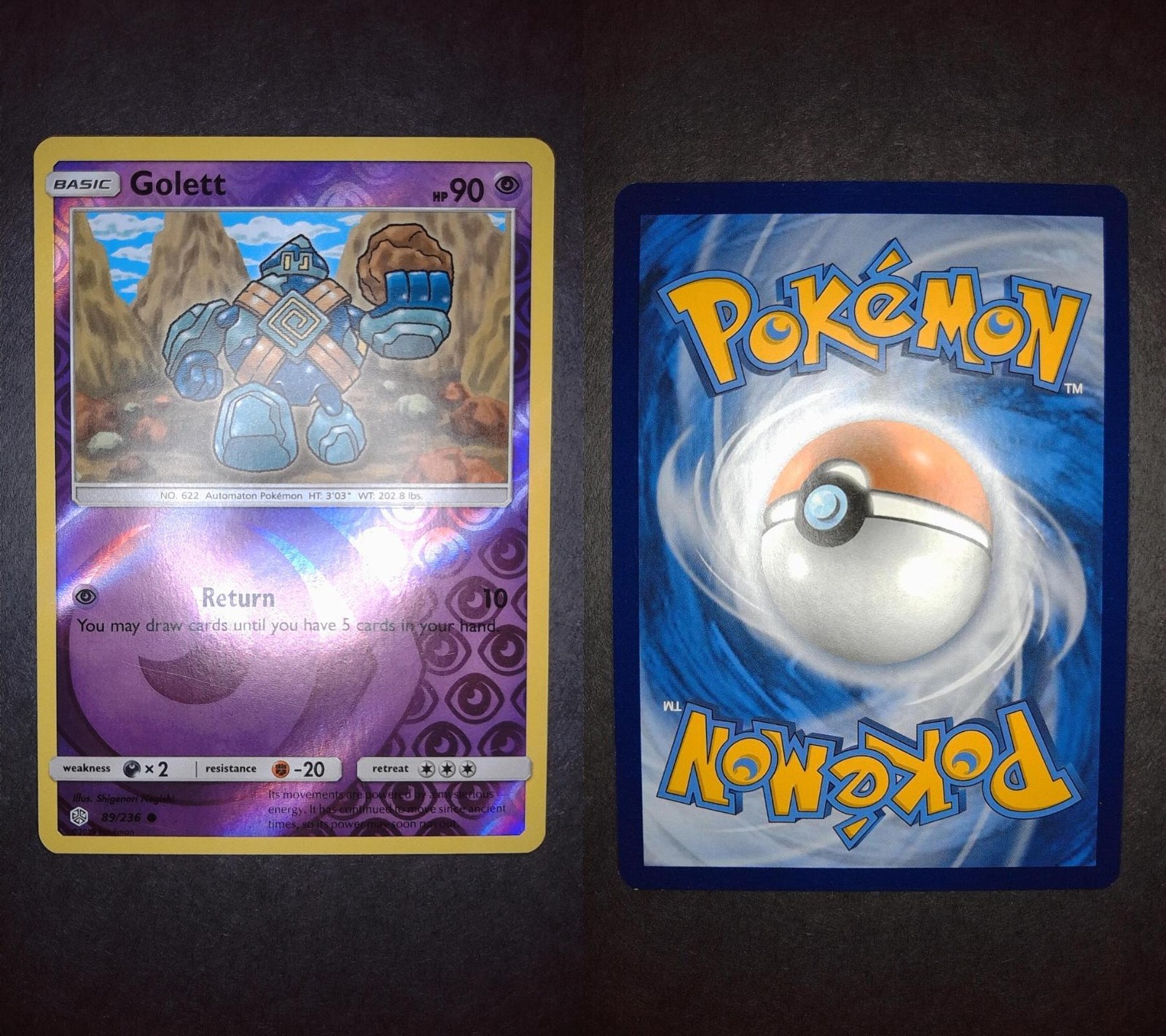 Golett 89/236 Common Cosmic Eclipse Pokemon Reverse Holo Lightly Played