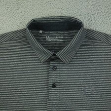 Under Armour Polo Shirt Mens XL Gray Stripe HeatGear Golf Performance Loose