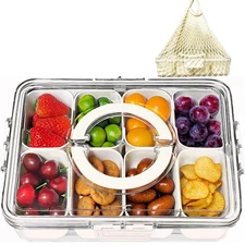 DIVIDED SNACKLE BOX WITH HANDLE FOOD SERVING TRAY CHARCUTERIE BOARD WITH LID STA