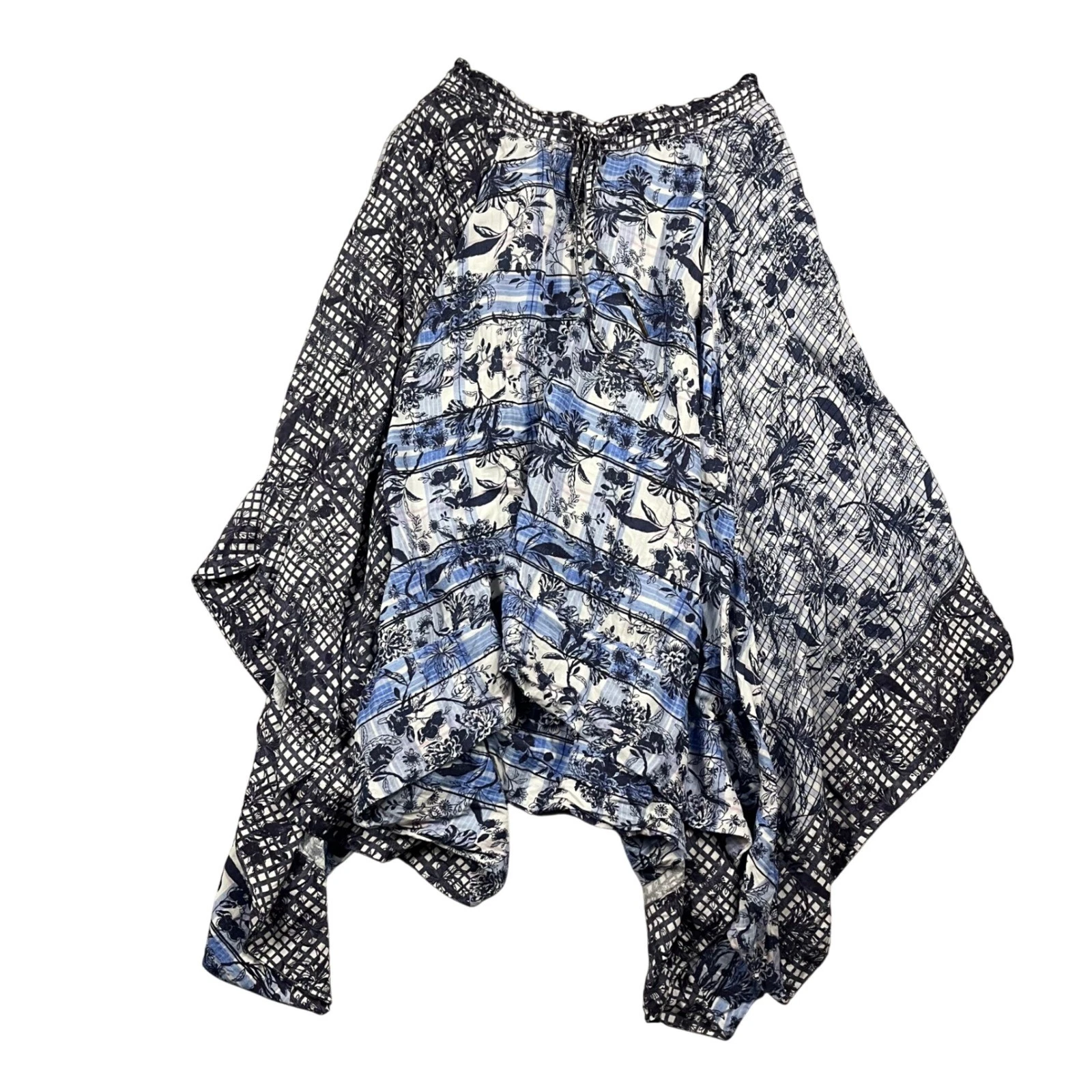 Pilcro Asymmetrical Linen Drawstring Skirt Anthropologie Blues Floral Printed M
