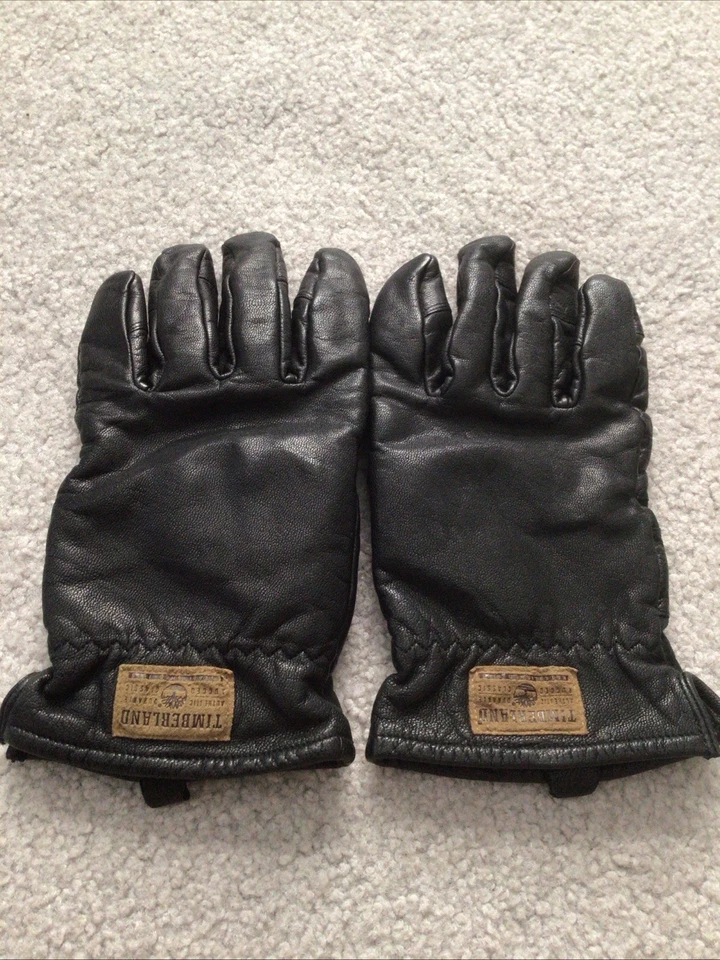 Timberland Negro Genuino Nappa Cuero Guantes Vellón Acolchado Interior Para Hombres L LEER Foto 2 de 4