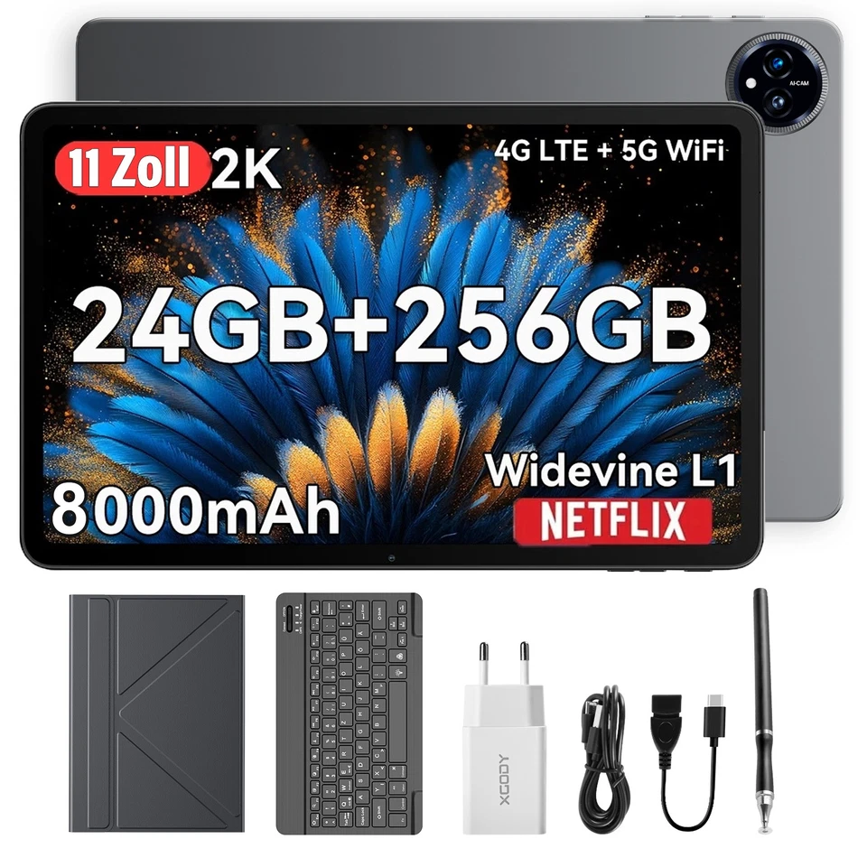 Android 15 2025 XGODY P60 Android Tablet 8000mAh 11 Zoll 24GB+256GB 5G WiFi 2SIM