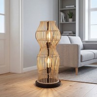 Stehleuchte Bambus Wohnzimmer Metall Schwarz E27 H:60 Cm Boho Stehlampe Modern