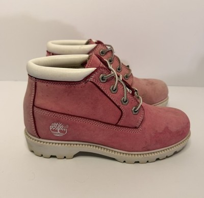 TIMBERLAND Women s Nellie Waterproof Chukka Boots Pink Nubuck Leather 23348 EUC