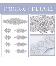 9 Pack Rhinestone Crystal Wedding Dress Appliques - Iron on Patch DIY Sewing App