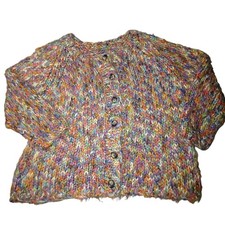 Cardigan Sweater XL Multicolor Oversize Cropped Chunky Knit Slouchy Large Button