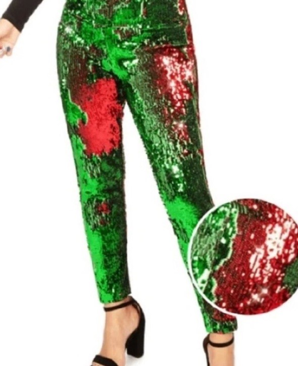 Tipsy Elves NWT Festive Red/Green Sequin High Waisted Leggings Pants Size LARGE