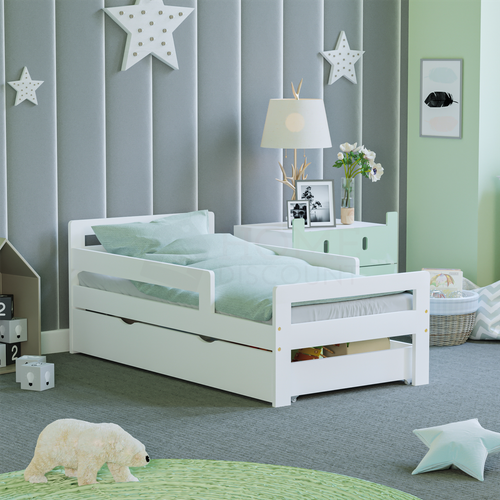 Kleinkind Holz Bettgestell weiß Kinder Junior Schlafzimmer Bettgestell mit Stauraum - Bild 1 von 12