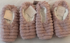 4x Pink Faux Fur Non-Slip Slipper Socks Women M/L 8-10 4 pairs