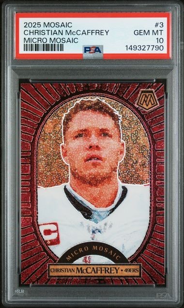 2025 Panini Mosaic Micro Mosaic Christian McCaffrey #3 49ers PSA 10 GEM Case Hit