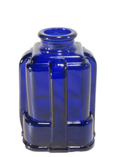 Bottle or Jar Cobalt Blue Art Glass 4.25square Smooth Round Opening 6.25" No Lid