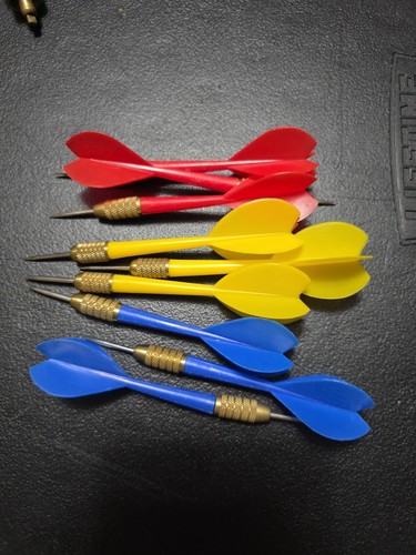 Vintage Lot Of 9 Metal Tip Darts With Plastic Flights 1980, 3 Colors
