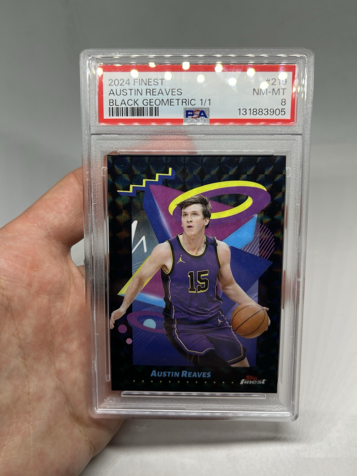 Austin Reaves 2024-25 Topps Finest Black Geometric 1/1 Lakers Card #219 PSA 8 view 4
