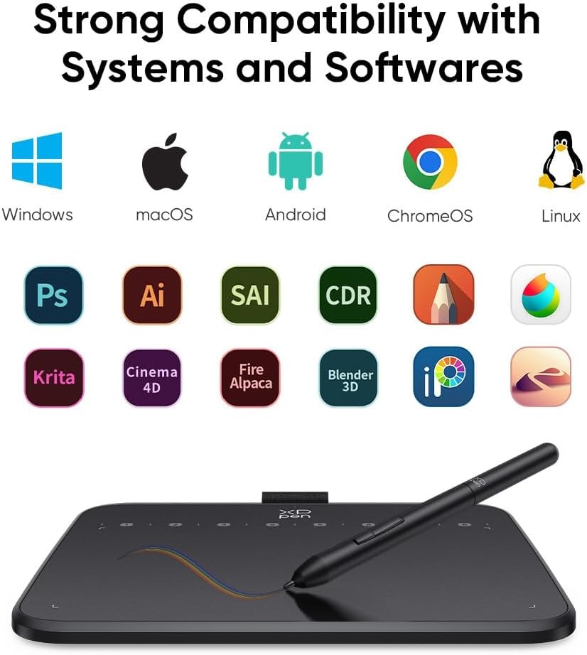 XPPen Deco 640 Drawing Tablet with 16384 Pressure Levels Sensitivity Battery-Fre