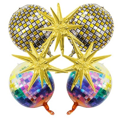 7PCS Colorful Disco Balls 4D Foil Stars For 70s-90s Disco Graduation Parties