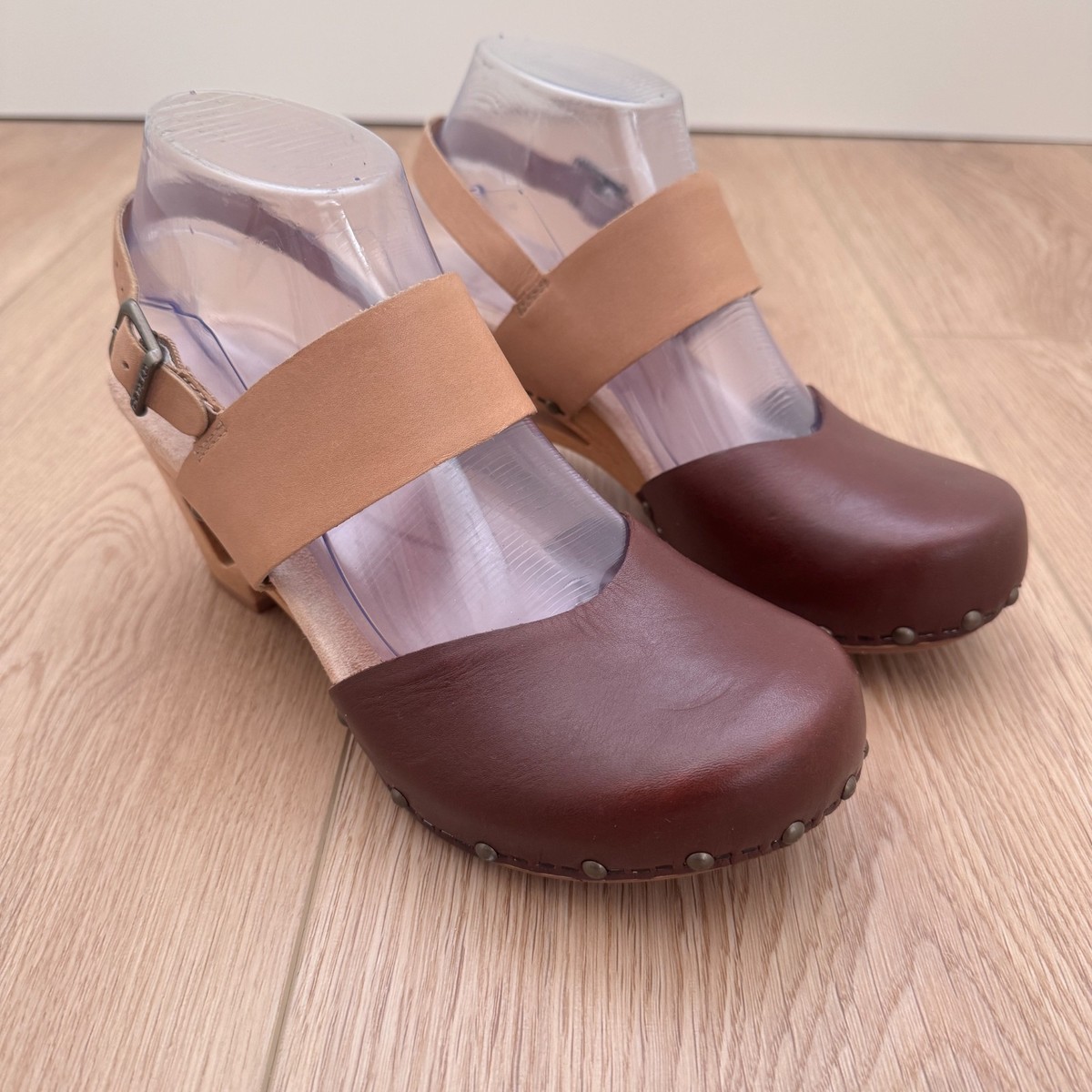 Dansko Thea Mary Jane Studded Two-Tone Ankle Strap Leather Clog Wooden Heel  38