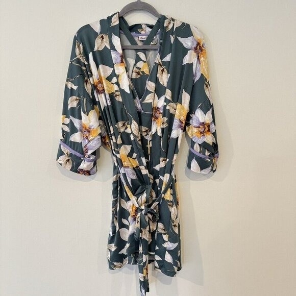 Linea Donatella Large Sleepwear Set Belted Robe Babydoll Nightgown Lace Floral