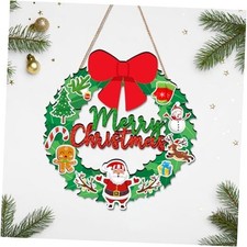 Merry Christmas Hanging Sign For Front Door, Wooden Welcome Sign With Wreath