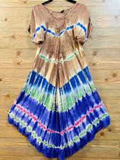 Hf Mumu Dress Free Sz M Embroidered Boho Festival Hippie Tie Dye Beach STUNNING
