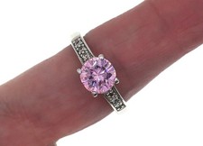 Sterling Silver Pink and Clear Cubic Zirconia Ring, Size 9