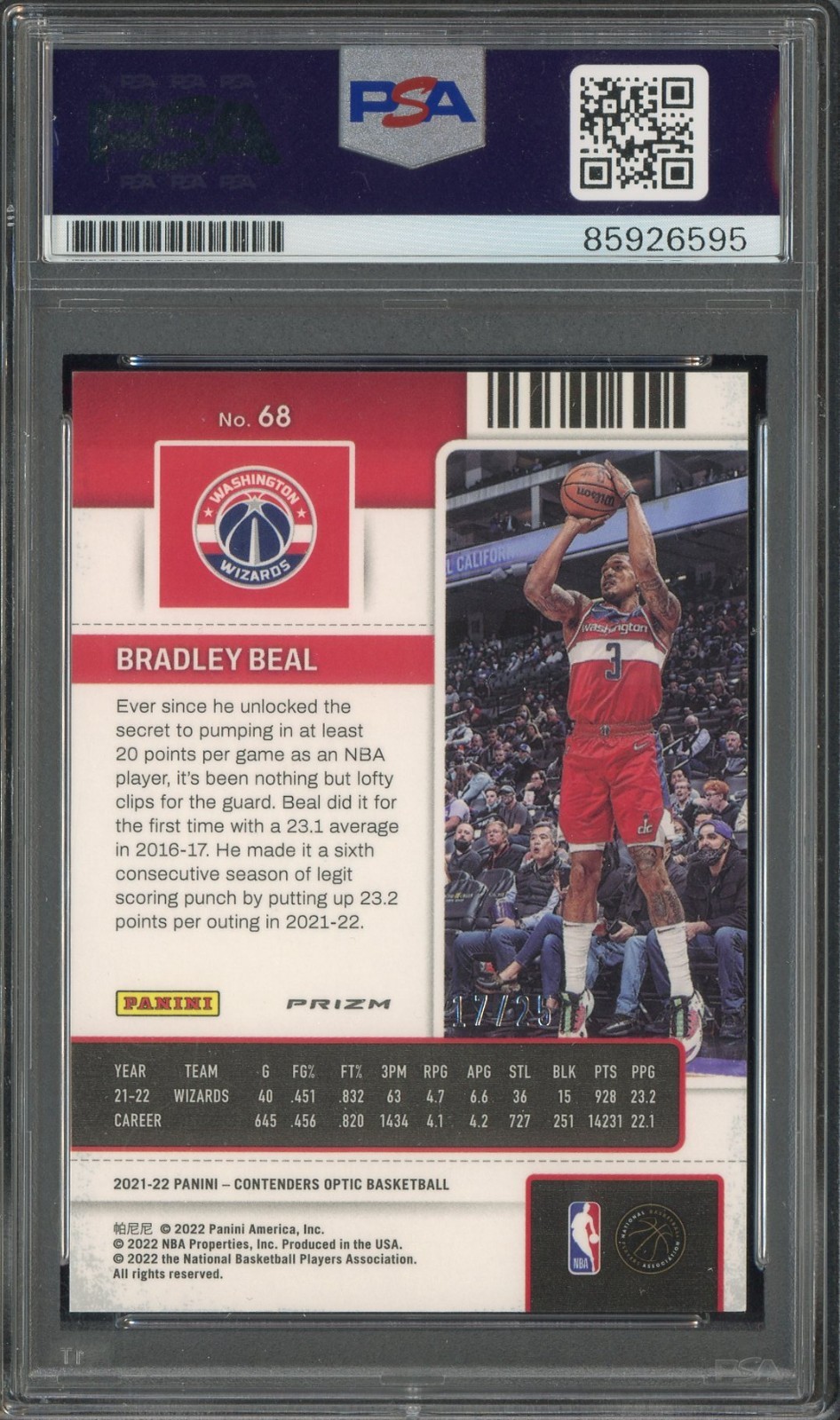 Bradley Beal Signed 2021-22 Contenders Optic #68 PSA/DNA AUTO /25 view 2