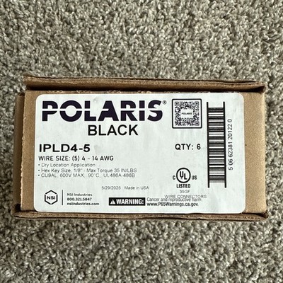 One box (6)  Polaris IPLD4-5 Wire Connector, Insulated Five Port, 14 - 4 AWG   