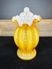Fenton Mini Beaded Melon JIP Vase Honey Amber Overlay ca 1950 Mould #711